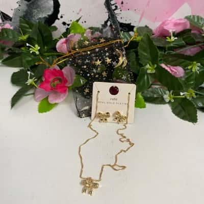 Rubi real gold plating pretty bow necklace set New