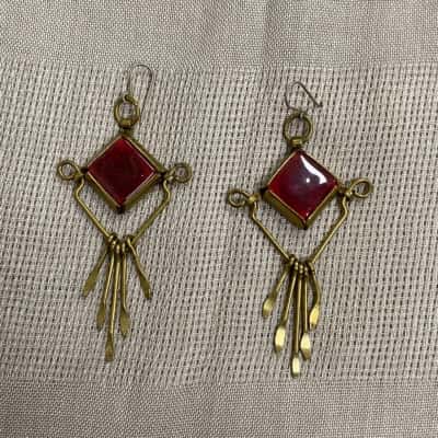  Womens Bronze Tone Earrings with Red Centre