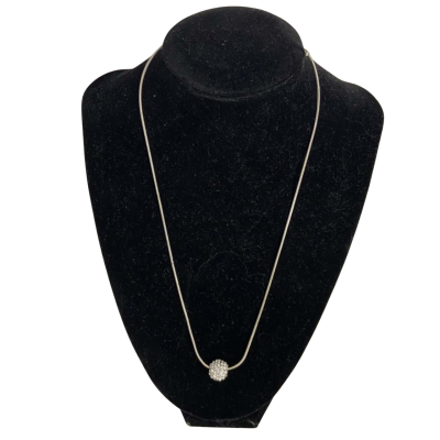 Silver Toned necklace with Disco ball Round Rhinestone Encrusted Pendant 