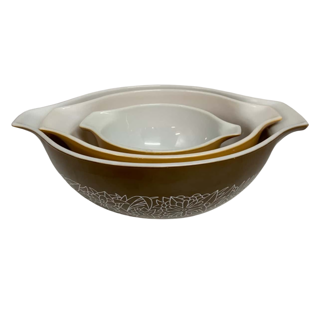 3x vintage pyrex woodland bowls