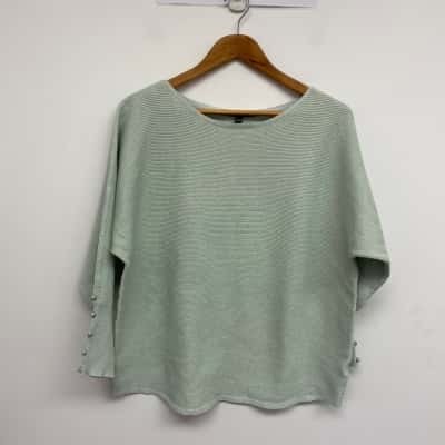 Liz Jordan Light Sage Green Ribbed Knit Jumper  Size L 