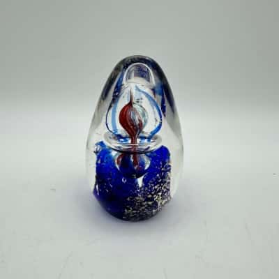 Gorgeous Glassware Australia Red, Blue & Gold Controlled Bubble Paper Weight