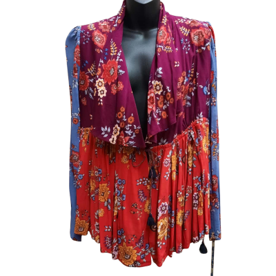 TIGERLILY Size 8 'Stevie' Patchwork Print Waterfall Collar Jacket