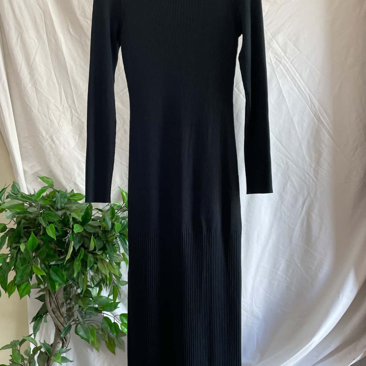 Witchery Rib Knit Bodycon Maxi Dress Women's Size S Black Forest (s)