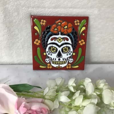 Earthtones Hand Glazed Decorative Skull Art Tile