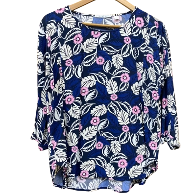 Trenery Navy Blue Floral Patterned Top Size M