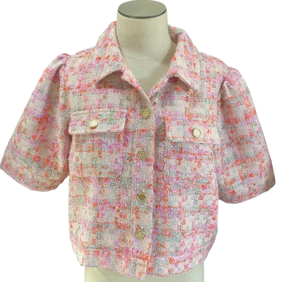 Decjuba Pink Tweed Cropped Jacket Size 12