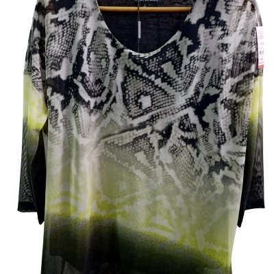 BNWT Picadilly Womens  Size L Crew Neck Top Black  / Pattern / Yellow 