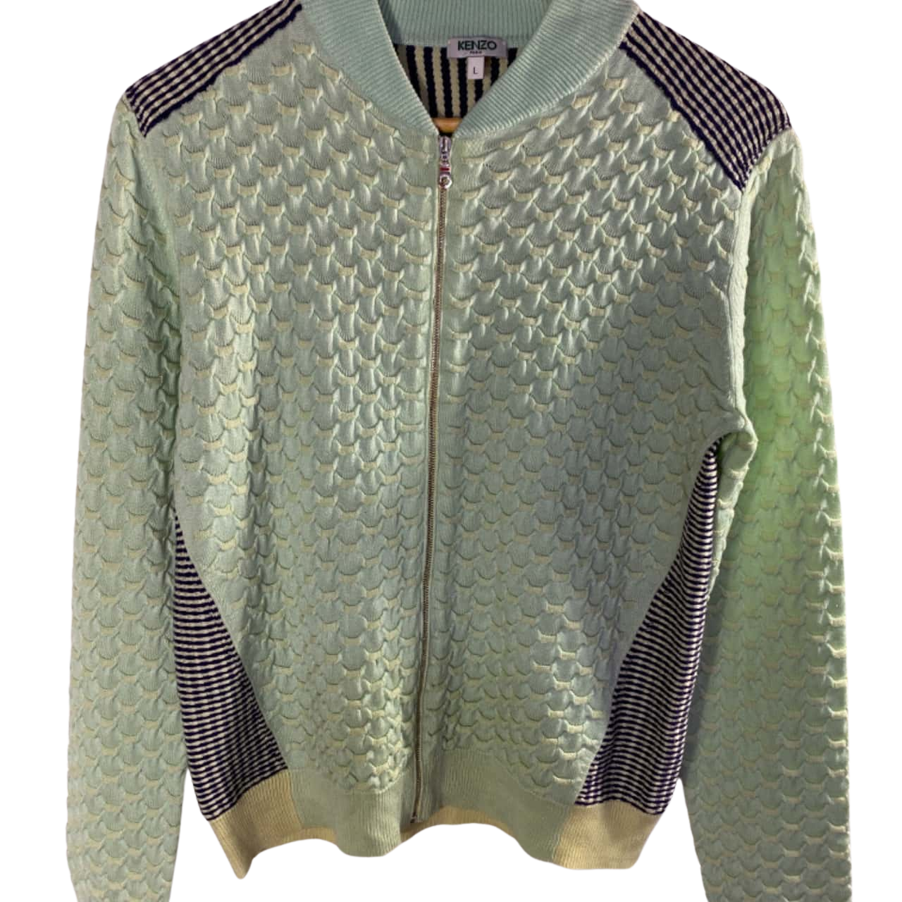 Kenzo Womens Size L Knit Bomber Jacket Blue / Green / Pattern