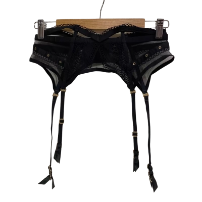 Honey Birdette Janet Black Waspie Suspender Belt Size S
