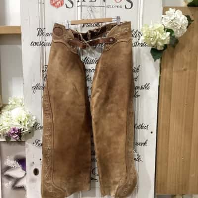 RARE FIND! TALABARTERIA INGLESA BRANDED! THICK 100% GENUINE LEATHER CHAPS! MADE IN BENDIGO! Unisex Other Beige / Brown 