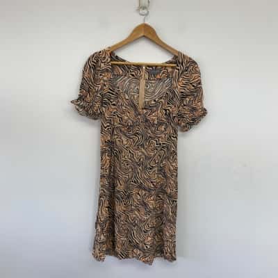 Tokito Beige Pattern Short Sleeve Mini Dress  Size 10 