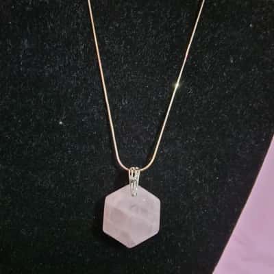  Womens Sterling Silver Necklace - rose quartz