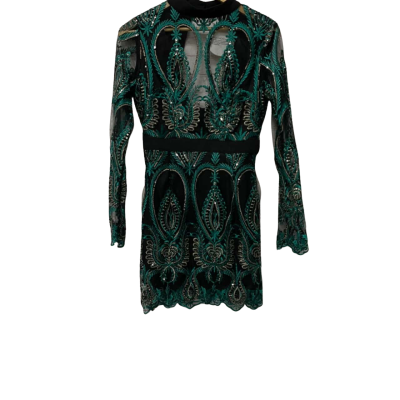 Boohoo Womens  Size 12 Cocktail Dress / Formal Dress / Long Sleeve Dress / Mini Dress Black  / Green 