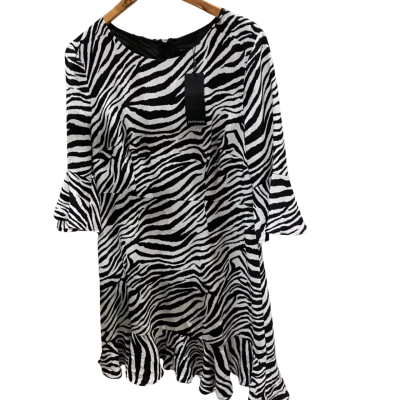 Portmans Womens  Size 12 Striped Midi Dress Black  / White 