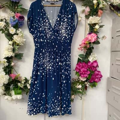 Leona Edmiston Womens  Size 14 Midi Dress Blue / Floral 