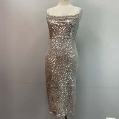Forever New Womens  Size 8 Midi Dress Silver Sequins 