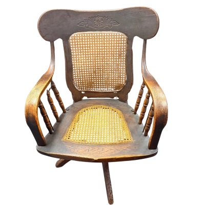 Vintage Timber and Rattan Swival Office Chair.  