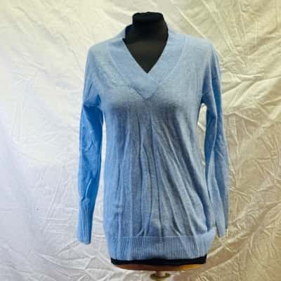 SPORTSCRAFT Size XXS/XS V-Neck 100% Wool Jumper Blue 