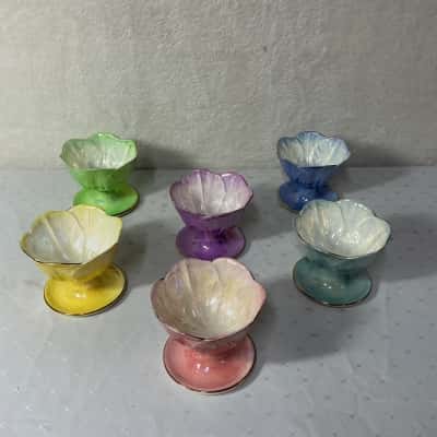 Vintage Maling Set of 6 Various Coloured Lustreware Flower Design Comport Dishes