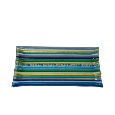 Decorative Multicoloured Striped / Pattern Rectangular Fused Glass Plate