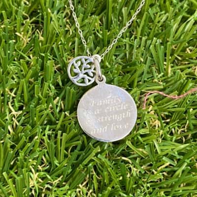 Womens Prouds the Jewellers 925 Silver Plated Family Tree and Adage Pendant Necklace in Box