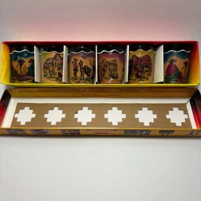 NIB Peruvian Tooled Leather Shot Glasses Set of 6