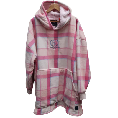 New With Tags TYPO "Not A Morning Person" Slounge Around Oversized Hoodie in Pink Plaid