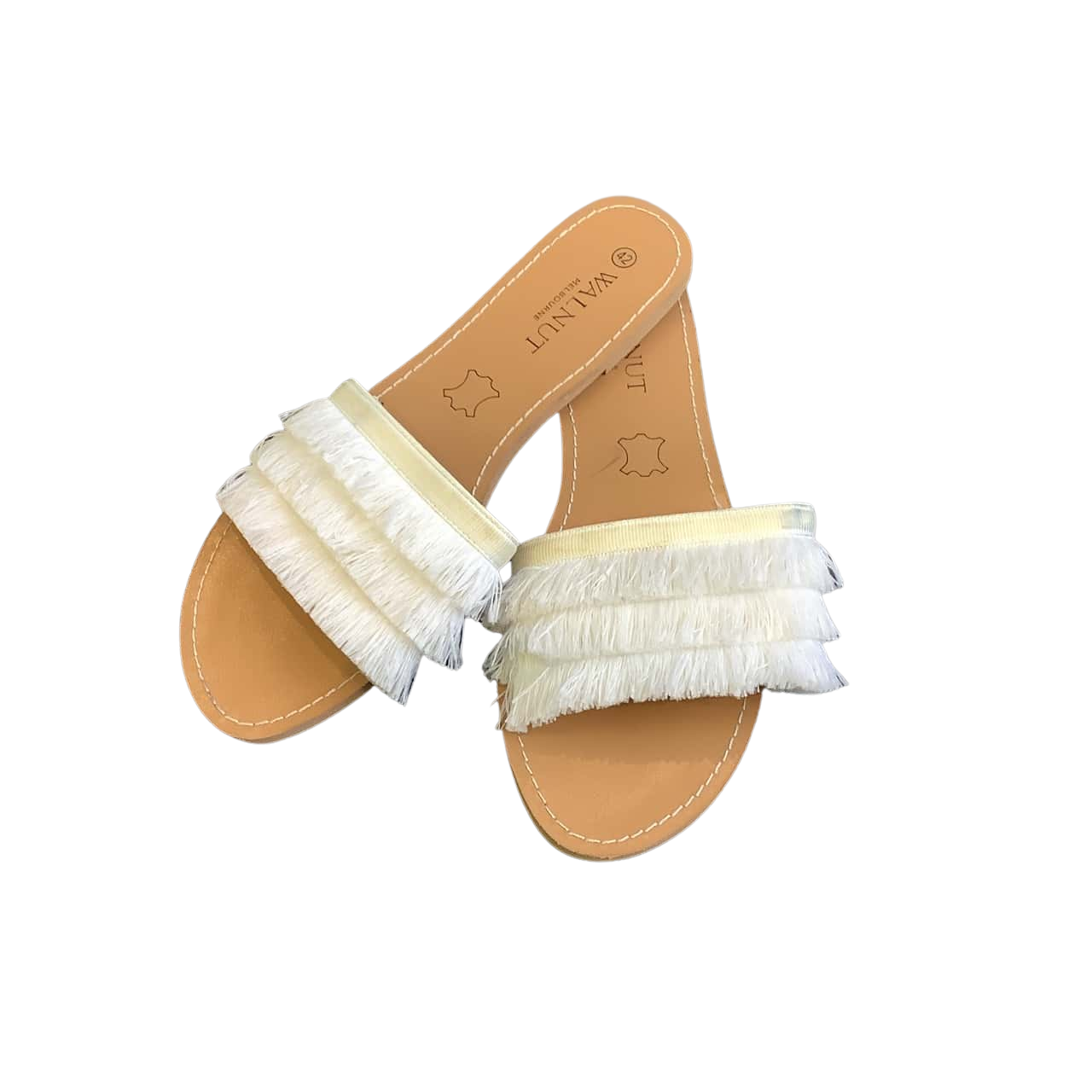 Walnut Melbourne Women's Size 42 Mykonos Fringe Sandal White (s)