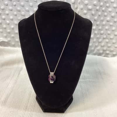  Womens Necklace - Amatlish Stone Purple & Cobo Silver 