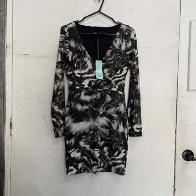 Kookai Womens  Size 2 Long Sleeve Dress Black  / Grey / White 