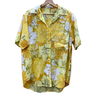 Faithfull The Brand Womens Size S Yellow Floral Linen Short Sleeve Shirt 