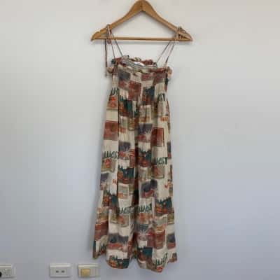 Sheike Colourful Resort-Style Printed Shirred Elastic Top Dress  Size 8 