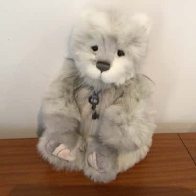35cm Charlie Bear Grey Fur. And “Key” Necklace READ DESCRIPTION FOR CONDITION      Plush1