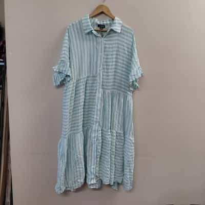 Autograph Santorini Tiered Shirt Dress Mint Stripe Size 18 BNWT