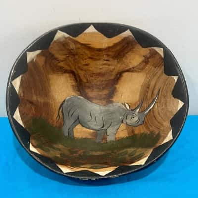 African Hand Painted Rhino Wooded Bowl 