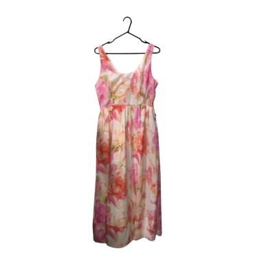 St. Frock Garden Soirée Pink Floral Linen Blend Maxi Dress Size 14