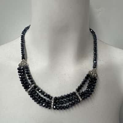 Lovisa  Womens blue- Beaded statement  Necklace with clear stone spacer bars