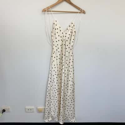 Zara Cream Brown Dot Sleeveless Midi Dress  Size S 