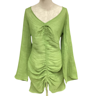 AERE Womens Crinkle Drawcord Mini Dress Green - Size 16