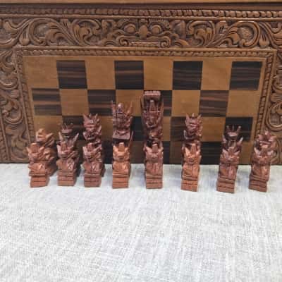 Vintage Indonesian Hand Carved Chess Set