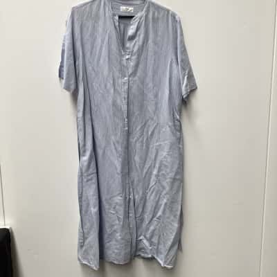 Uniqlo Womens  Size M Short Sleeve Dress  Blue / Pinstripedbutton up  
