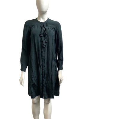 Skin and Threads Womens  AUS Size 10 Ruffle Trim Silk Blend Mini Dress Forest Green