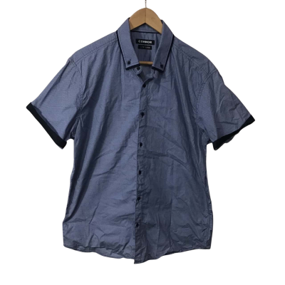 Connor Mens Size L Blue / White Pattern Classic Short Sleeve Shirt 