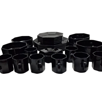 ON SPECIAL  :AROROC  FRANCE 1980S  VINTAGE BLACK 8 PIECE SETTING DINNER SET