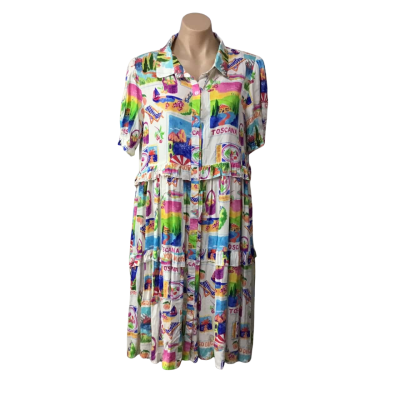  Abel The Label Womens Size XL White / Multicoloured Patterned Button Up Short Sleeve Dress (new)