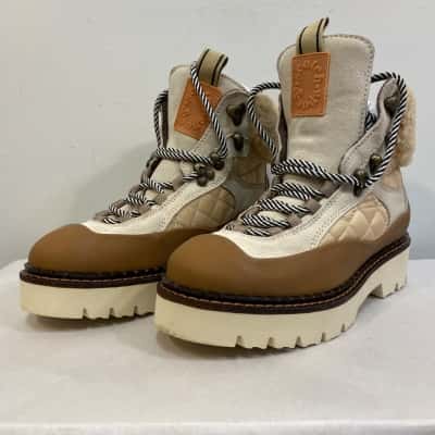 Scotch & Soda Womens  Size 37 Olivine Wool fur Boots Brown / Cream 