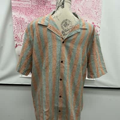 Quicksilver Mens  Size L Short Sleeve Shirt Green / Orange 
