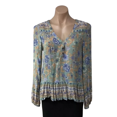 Sportsgirl Womens Size 8 Green / Blue / White / Orange Floral Long Sleeve Top