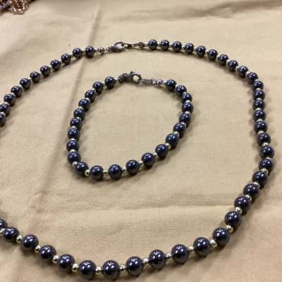  Womens Beaded Bracelet / Beaded Necklace Gold / dark  Grey 